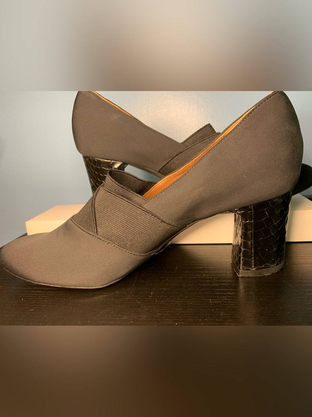 Donald J. Pliner Black Elastic-Crossover Slip-On Heels